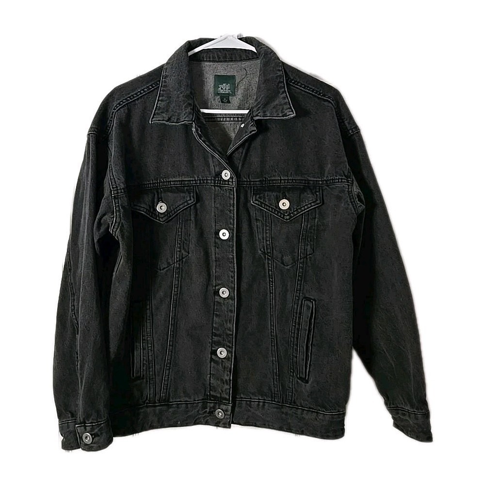 Wild Fable Womens Faded Black 100% Cotton Button Up Jean Jacket Size XS